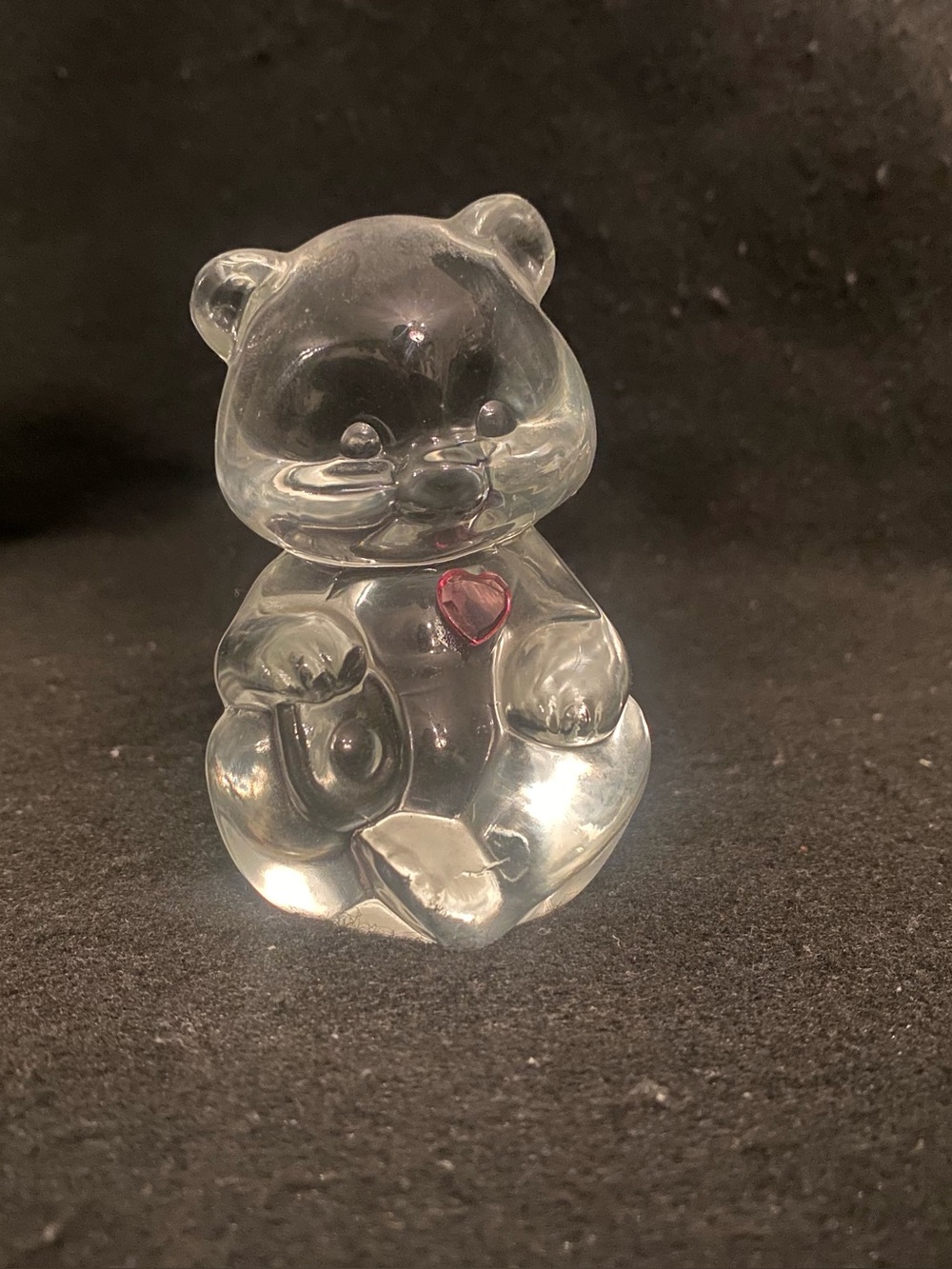 Solid Clear Glass Bear Figurine with Pink Crystal Heart Accent